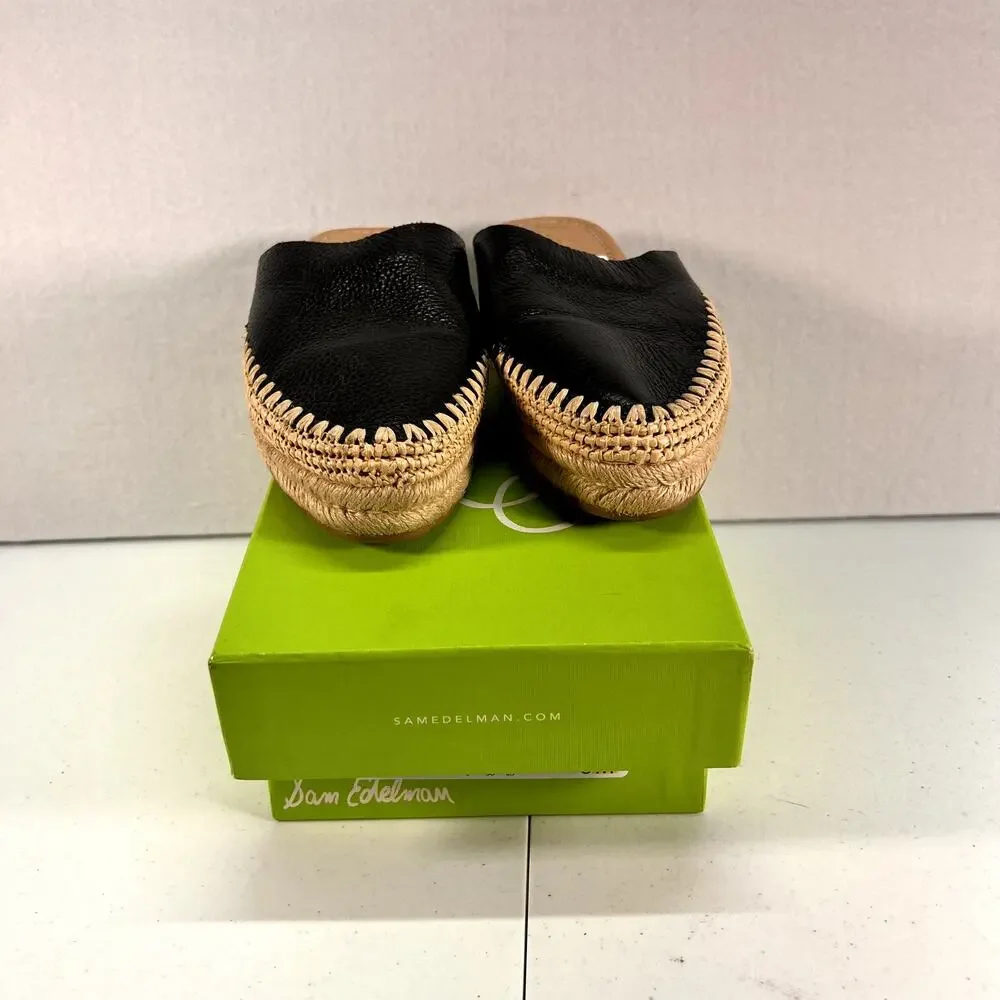 Sam Edelman Black Leather Espadrille Mule Slides Womens 10M Pointed Toe NWOT